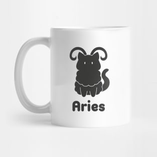 Aries Cat Zodiac Sign with Text (Black and White) Mug